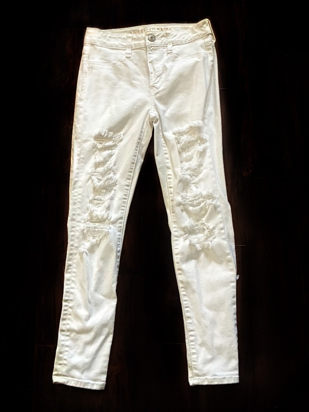 American Eagle White Ripped Super Stretch Jeans